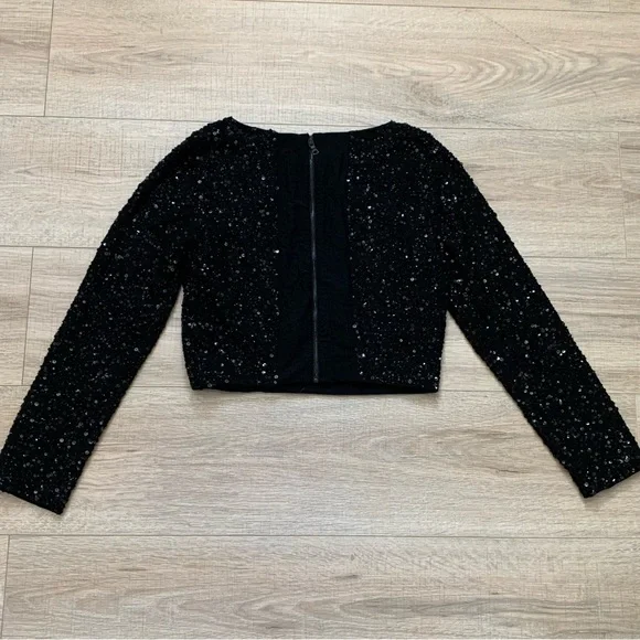 Alice + Olivia Lacey Embellished Bracelet-Sleeve Crop Top Black Size 8 - Picture 7 of 16